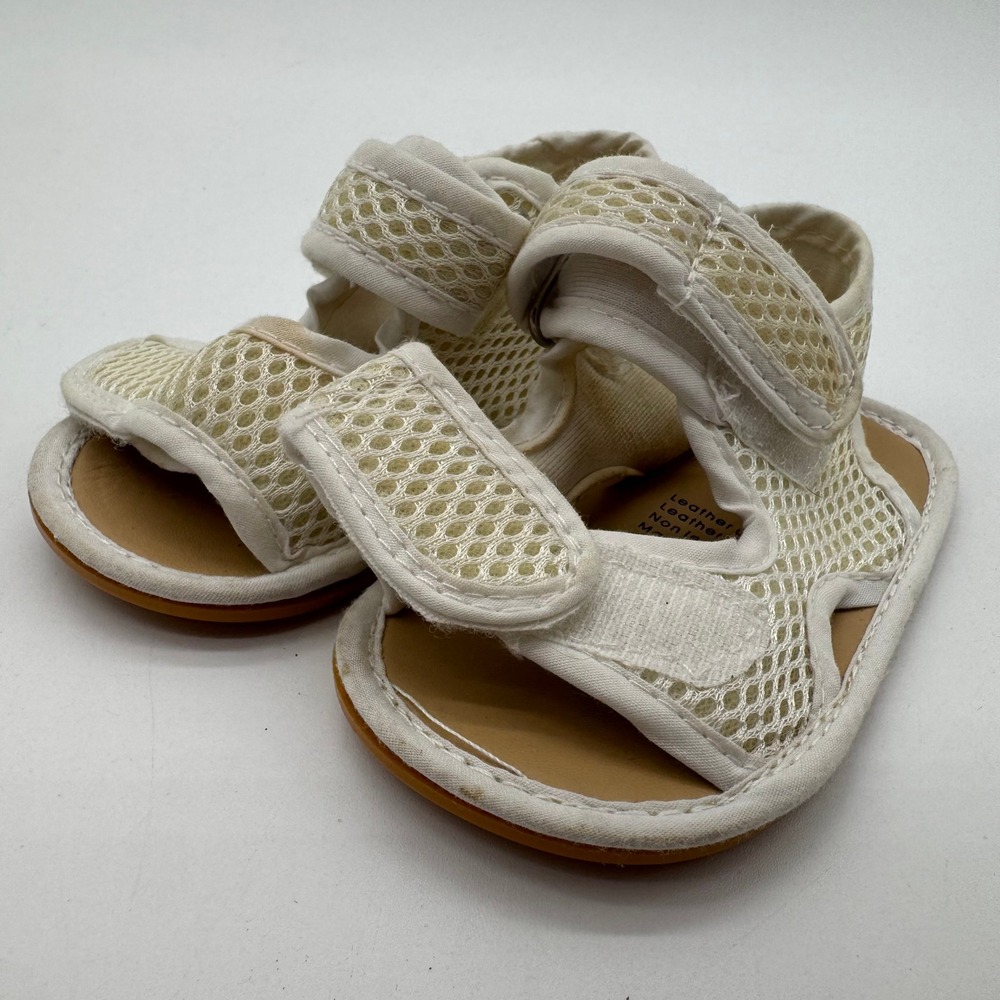 Valen Sina Baby Mesh Sandals Cream Leather Lining Hook Loop Straps Size 7